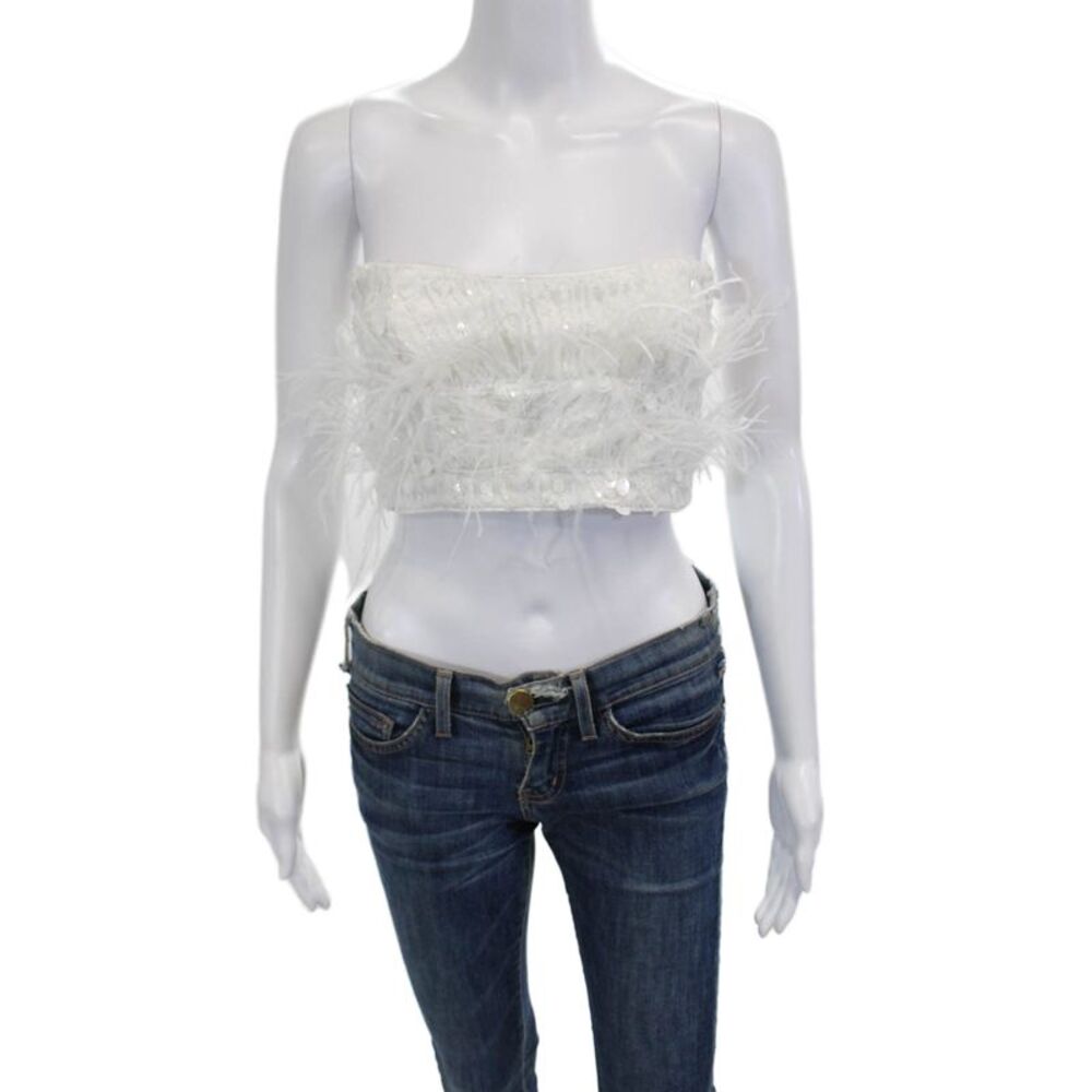 Eliya Womens Cropped Sleeveless Top White Polyester Hook & Eye Bird Size 4